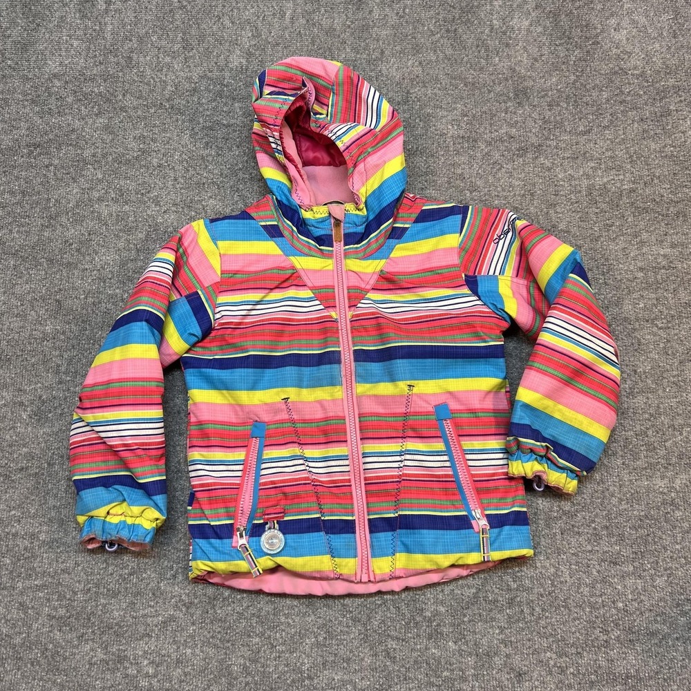 Obermeyer Jacket Kids 6 Multicolor Striped Hooded Insulated Ski Winter Snow